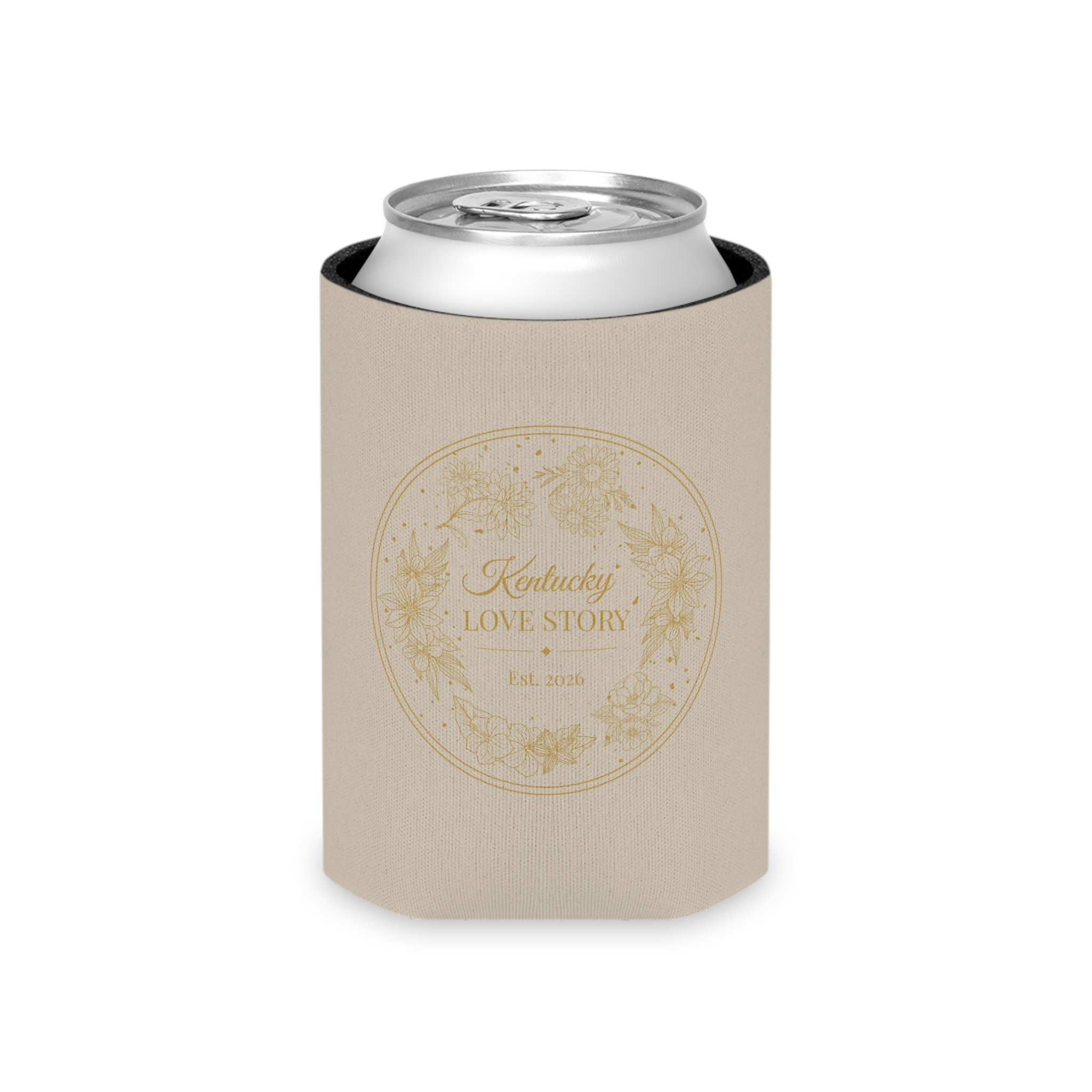 Can Cooler - 'Kentucky Love Story' Vintage Floral Wedding Can Koozie