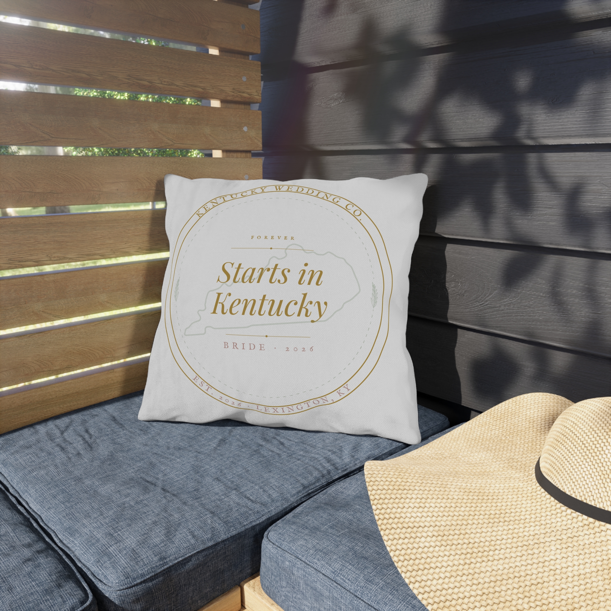 Starts in Kentucky Outdoor Pillow — Kentucky Wedding Keepsake Decorative Pillow - Image 3