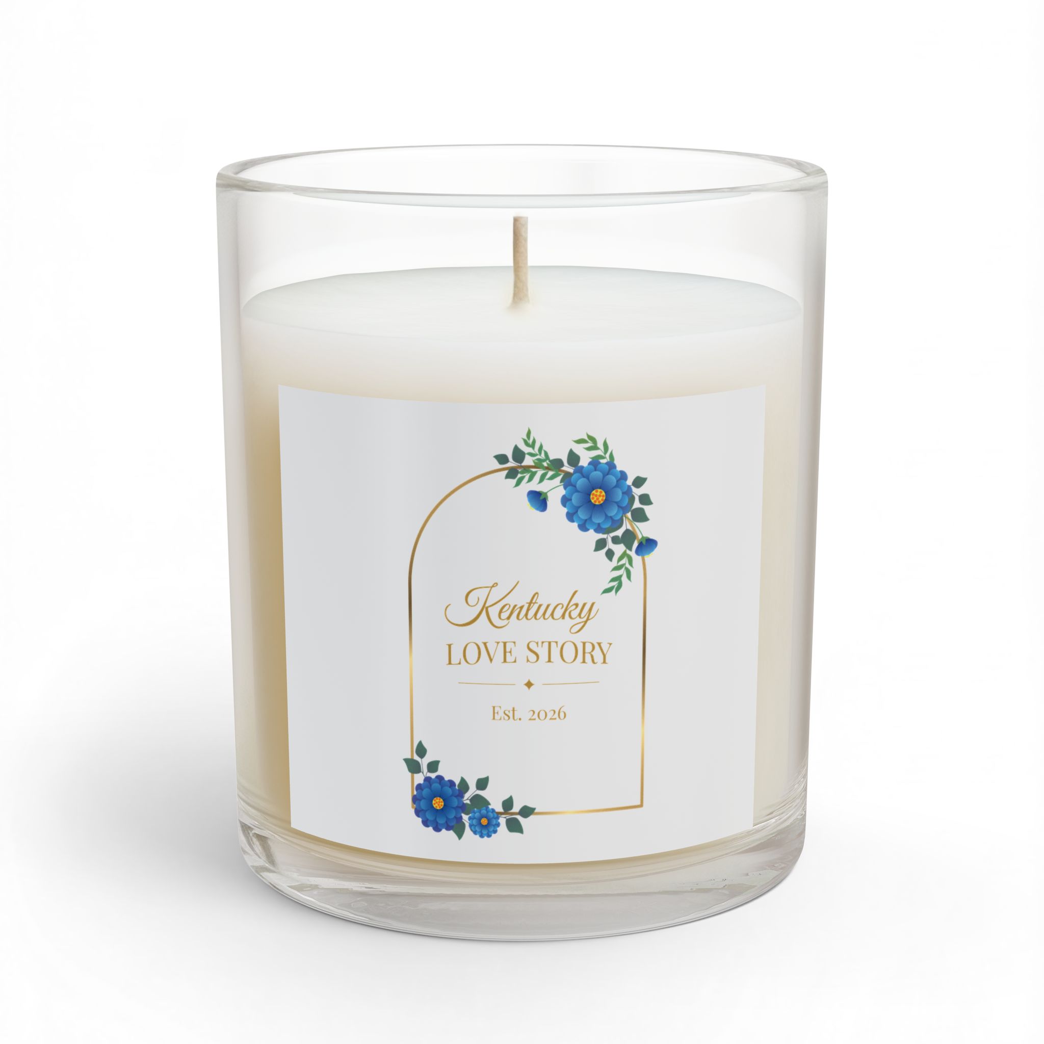 Kentucky Love Story 11oz Glass Candle – Floral Wedding Favor & Romantic Gift