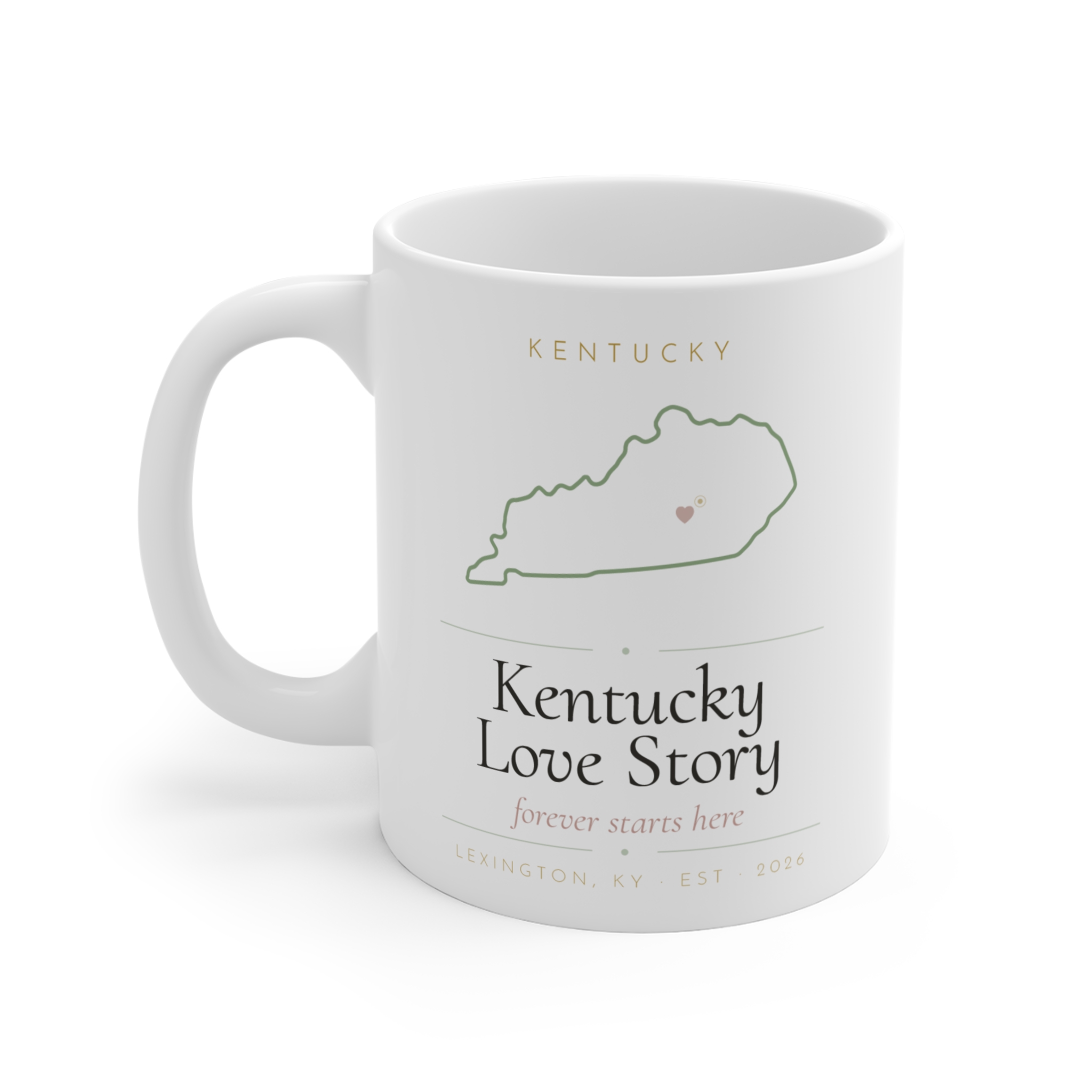 Kentucky Love Story Mug — State Outline with Heart | Lexington, KY Souvenir 11oz - Image 2