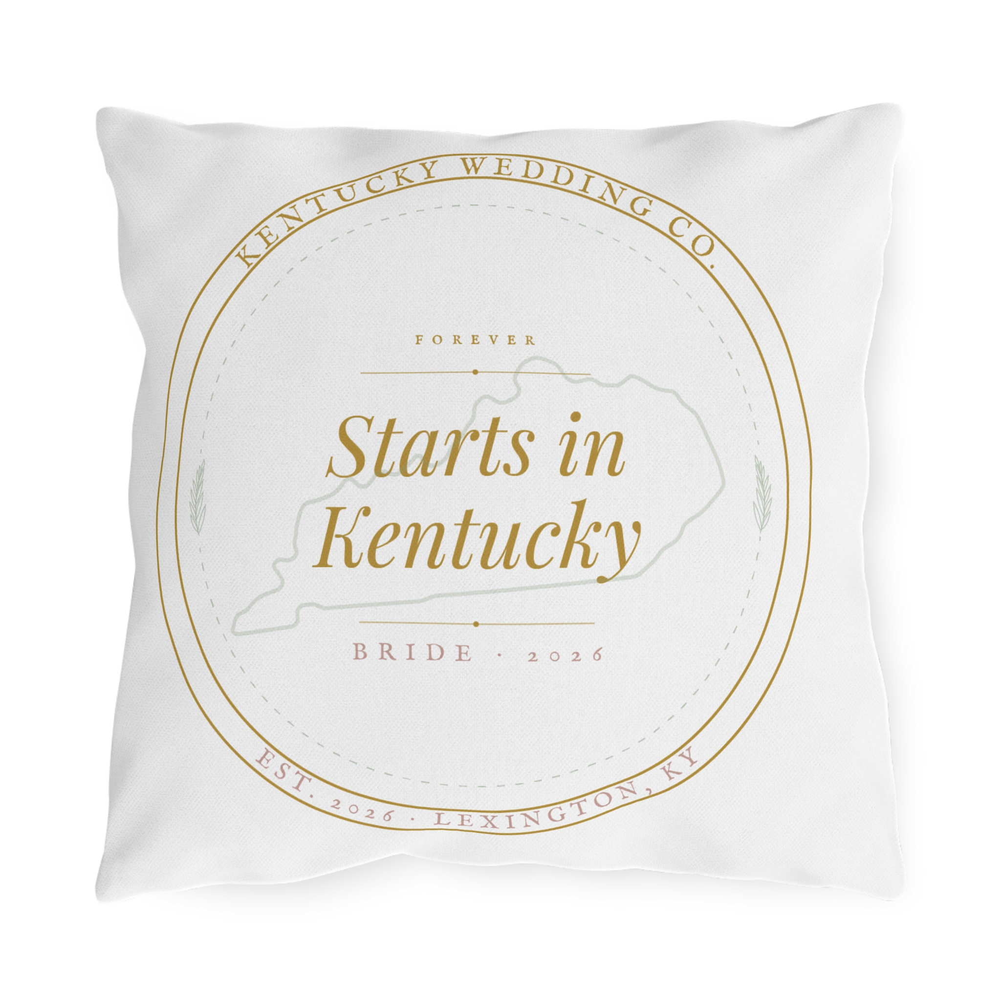 Starts in Kentucky Outdoor Pillow — Kentucky Wedding Keepsake Decorative Pillow - Image 2