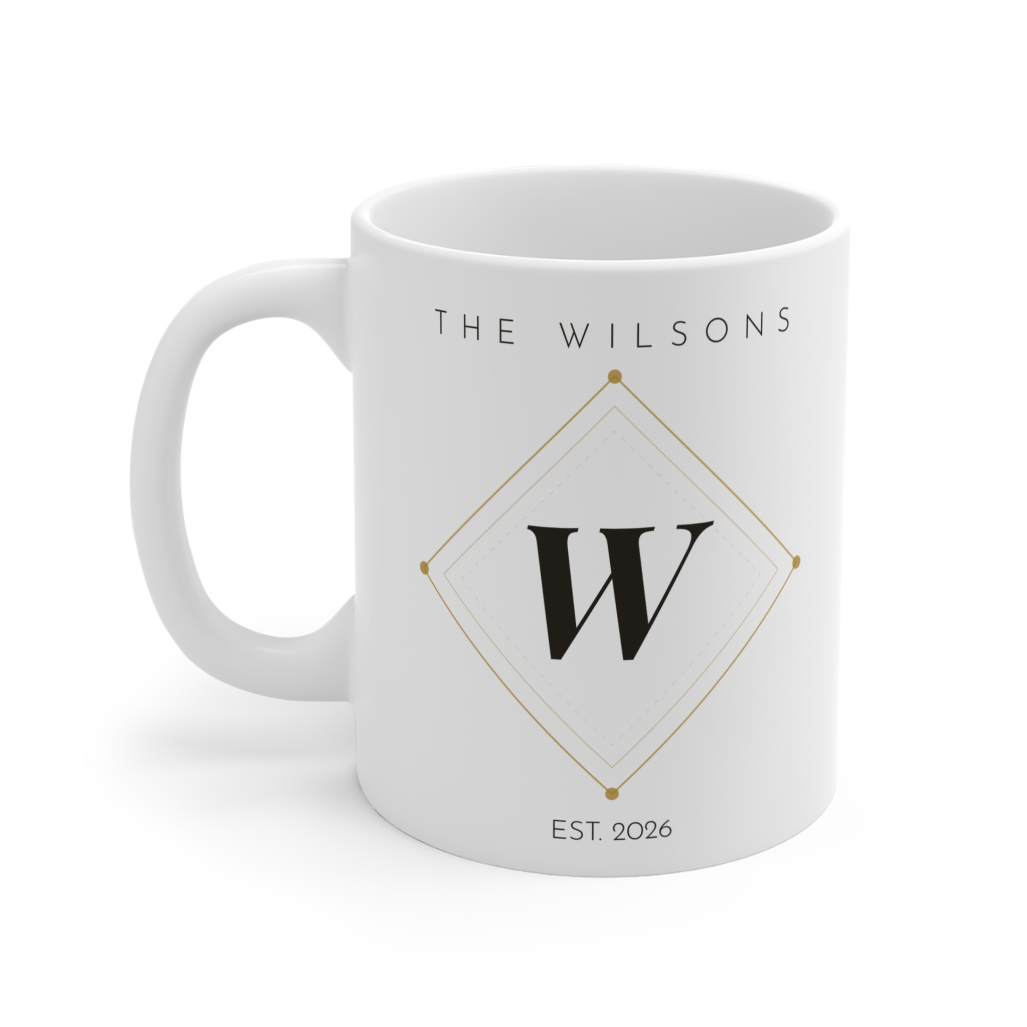 Personalized Monogram Mug - 'The Wilsons' Established 2026 | Custom Family Coffee Cup, Elegant Initial W