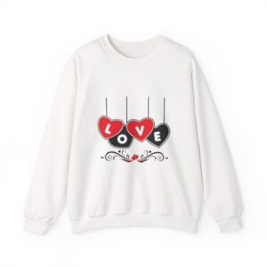 Love Heart Crewneck Sweatshirt – Hanging Hearts "LOVE" Valentine Pullover